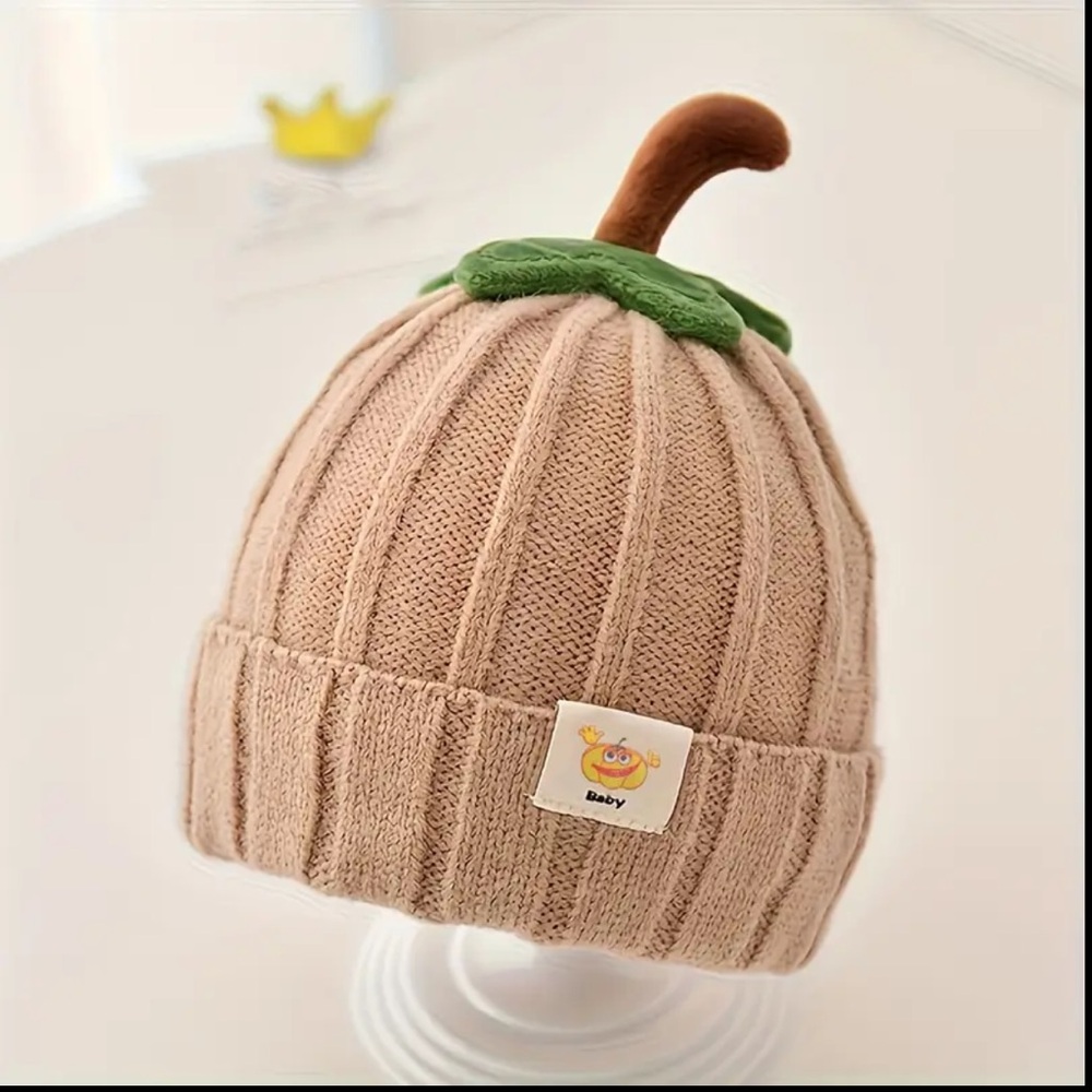 Soft Warm Kids Pumpkin Beanie - Tan